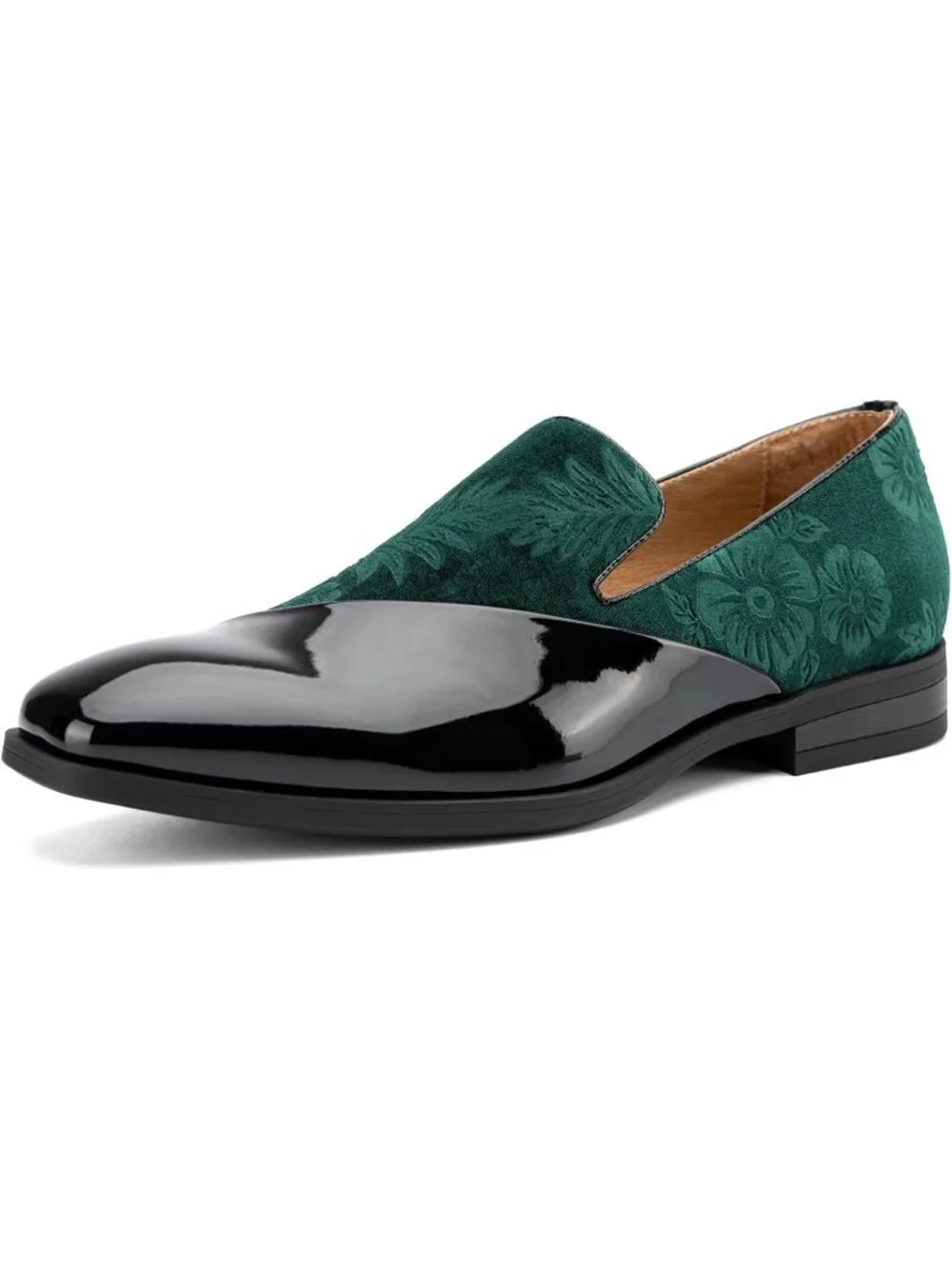 Men's Green Velvet Patent Leather Tuxedo Classic Slip On Loafers Dress Shoes
